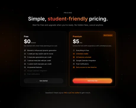 UniFit pricing page